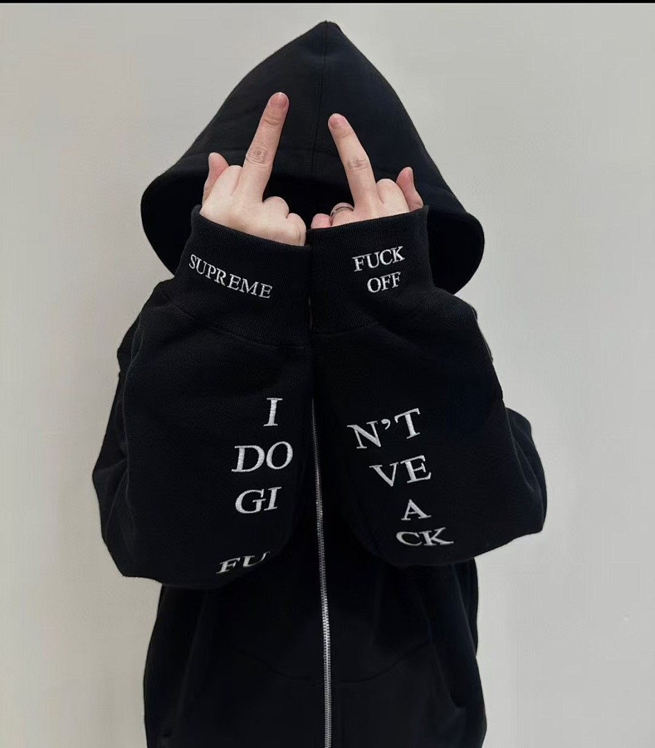 Supreme 378 FW25 IDGAF ZIP UP HOODED Embroidered (Black Grey) - Image 47