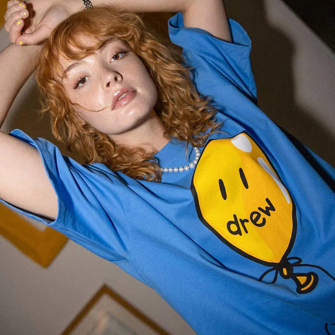 Drew House 98 DREW HOUSE JOY Ss TEE LOGO Print Collar Solid Cotton Short Sleeve T Color Blue Black S M L - Image 7