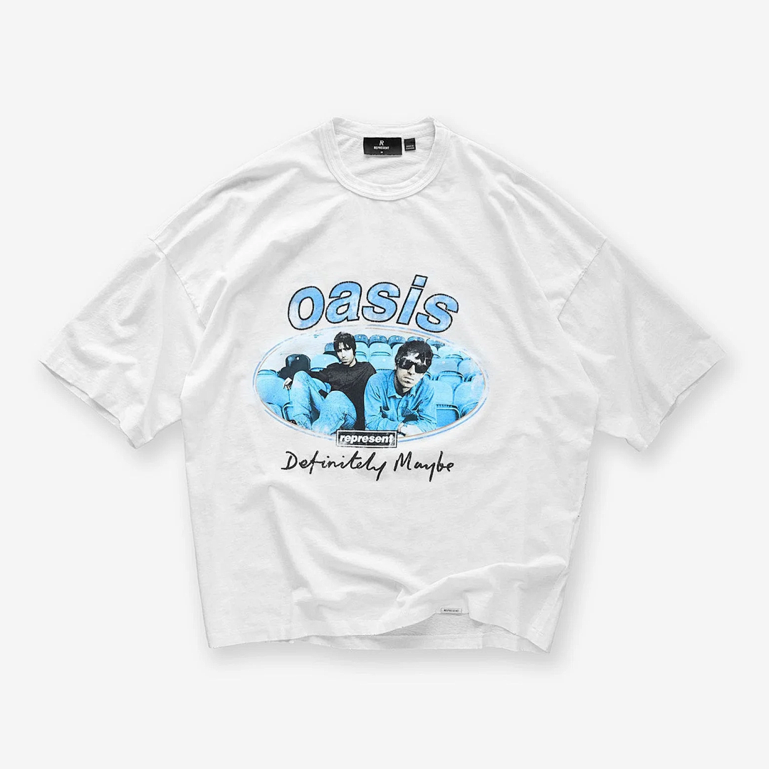 Represent 168 Represent X Oasis Maine Road New Vintage T-Shirt Green Print Short Sleeve T : Washed Black White S M L - Image 4
