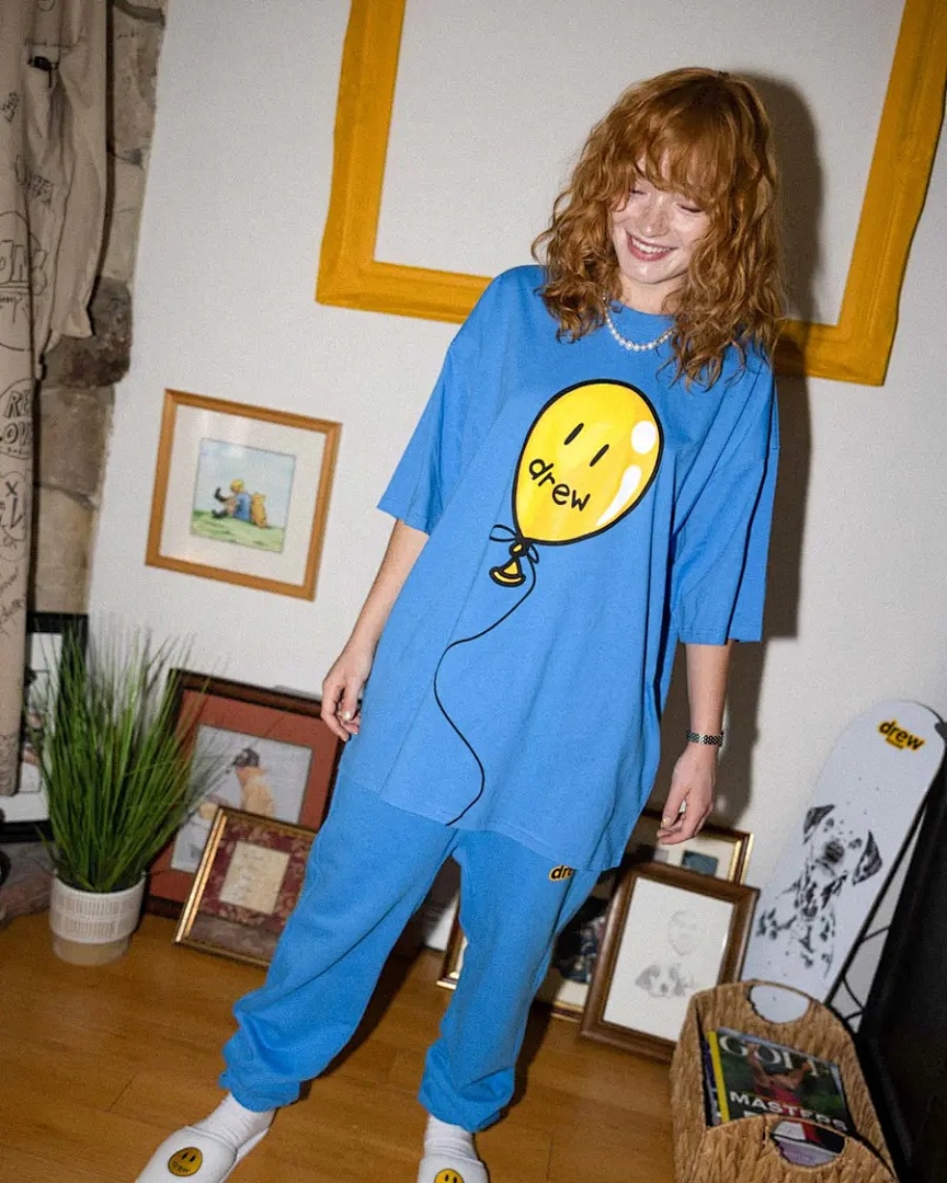 Drew House 98 DREW HOUSE JOY Ss TEE LOGO Print Collar Solid Cotton Short Sleeve T Color Blue Black S M L - Image 11