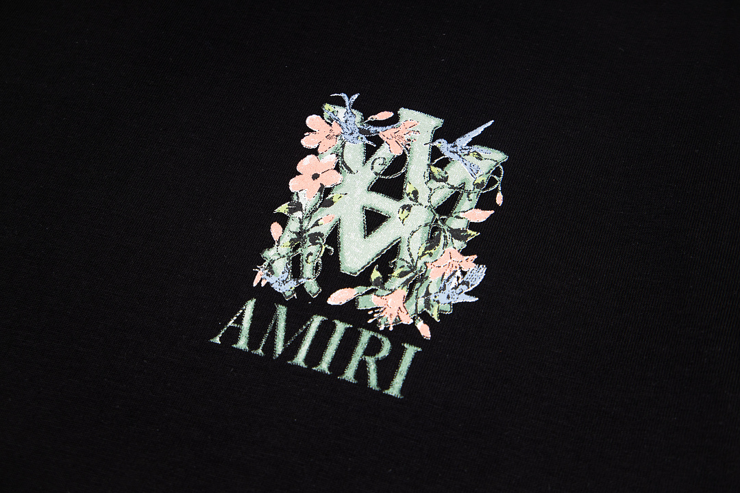 AMIRI 118 Logo Floral Print Short Sleeve T Black White S M L XL 9938# - Image 7