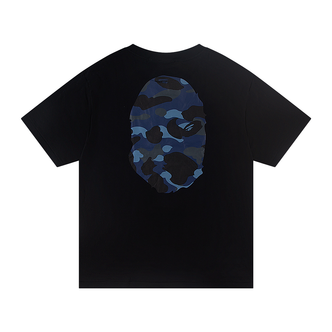 Bape 148 TOP Print Collar Short Sleeve T Black White S-XL - Image 4