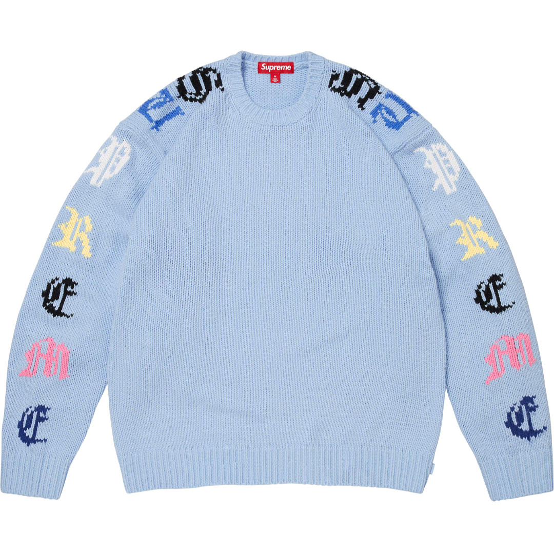 Supreme 338 SS26 OLD ENGLISH SLEEVES SWEATER Fleece Collar Black Sky Blue S