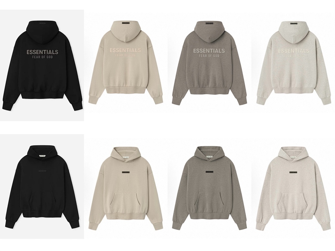 Essentials 228 Ess SS25 Classic Hoodie Label Print XS-XL (Black Oatmeal Grey Brown) - Image 5