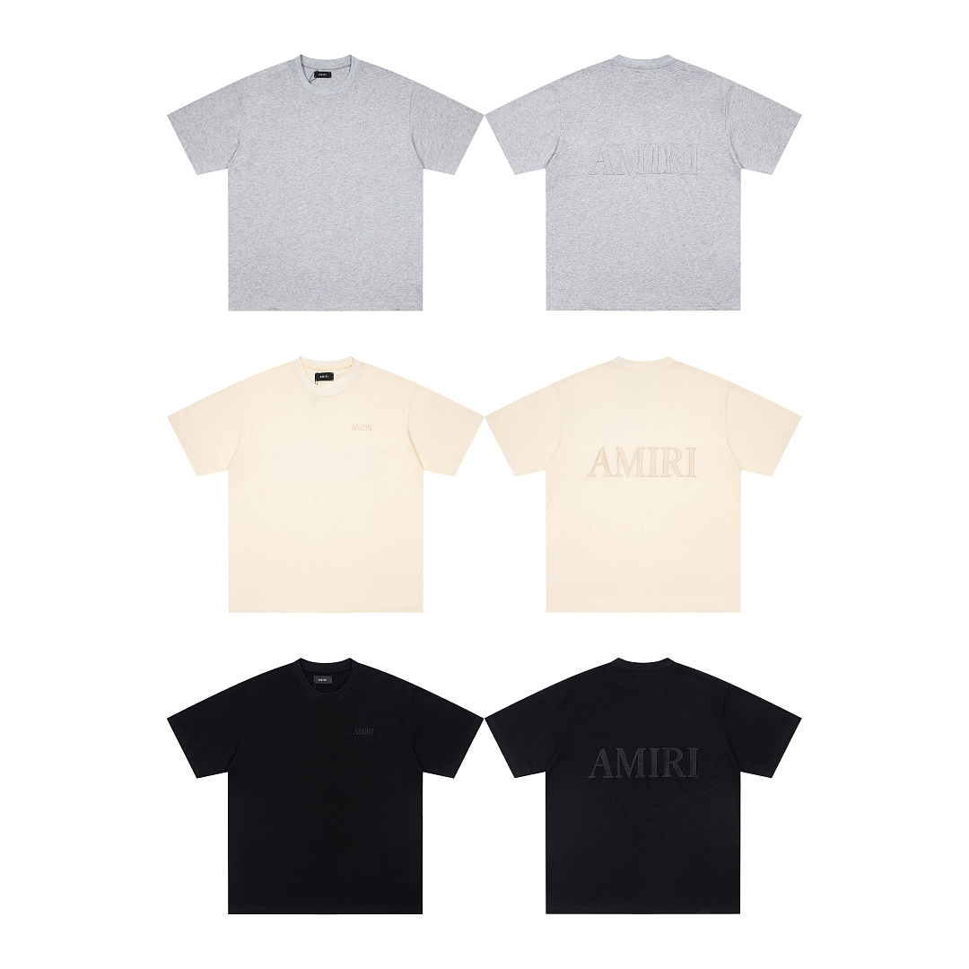 AMIRI 118 Wide Version Model Logo Embroidered Short Sleeve T Black Grey Cream Apricot S M L XL 9941#