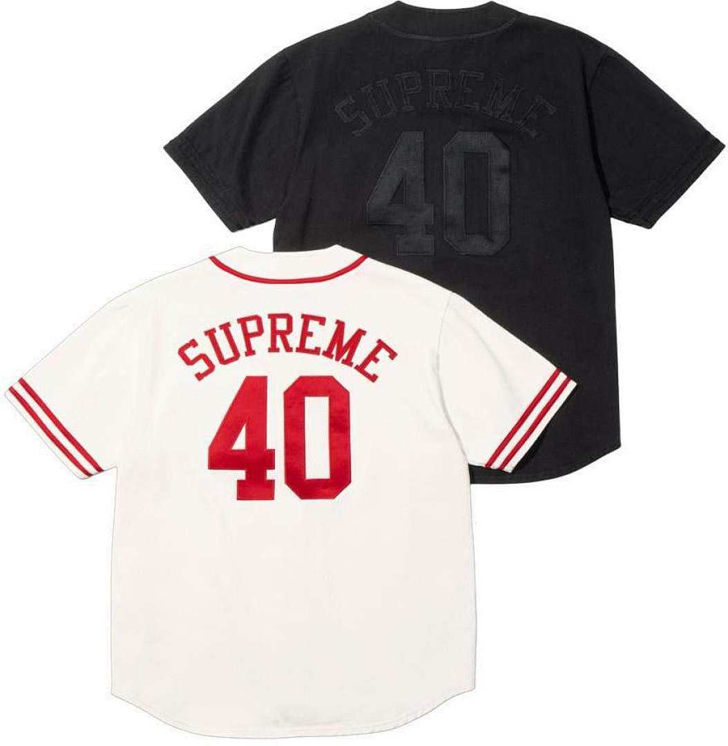 Off-White 268 SS25 40 Acres Twill Baseball Jersey LOGO Short Sleeve Black Off White S-XL - Image 4