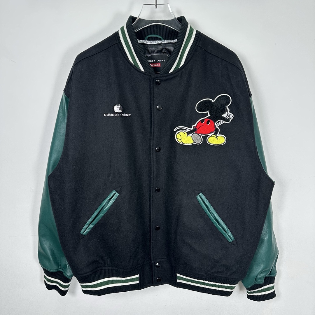Supreme 568 NUMBER INE Cream Classic Collab MICKEY VARSITY JACKET / Red Black S (N) - Image 23