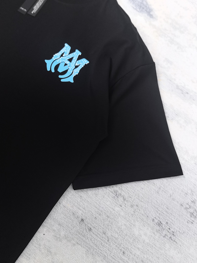 AMIRI 118 Wide Version Model Short Sleeve T Logo Print Diamond High Wind Black White S M L - Image 28