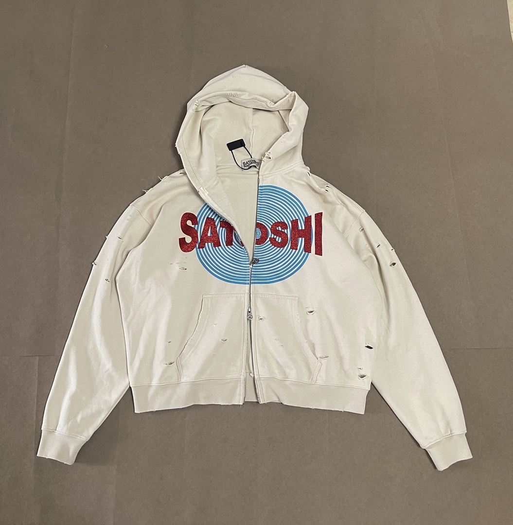 Off-White 238 Satoshi Nakamoto #MotoslugDistressed Zip-Up Hoodie Washed : Off White S M L - Image 6