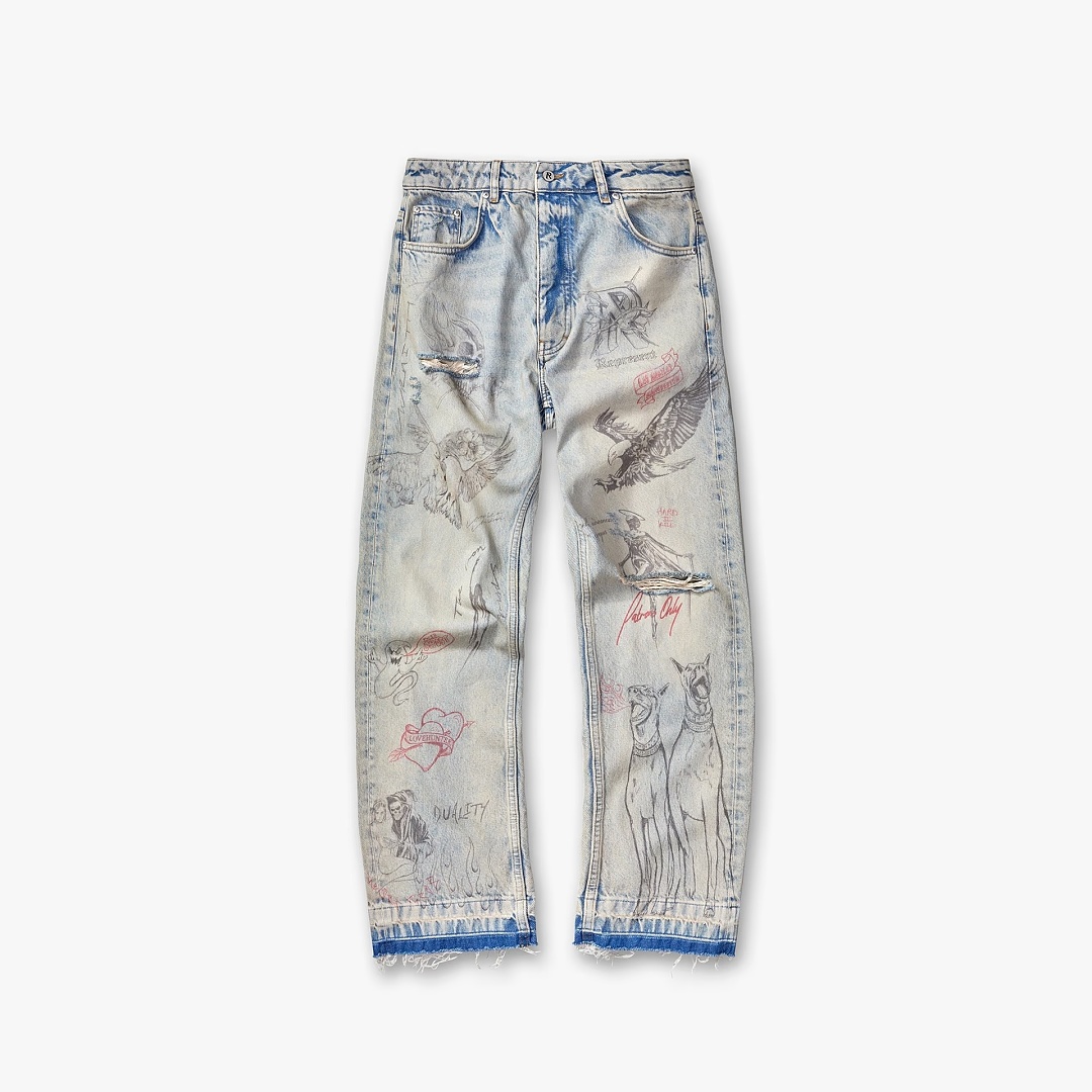 Represent 258 Represent Light Blue Washed Fleece Long : S M L XL