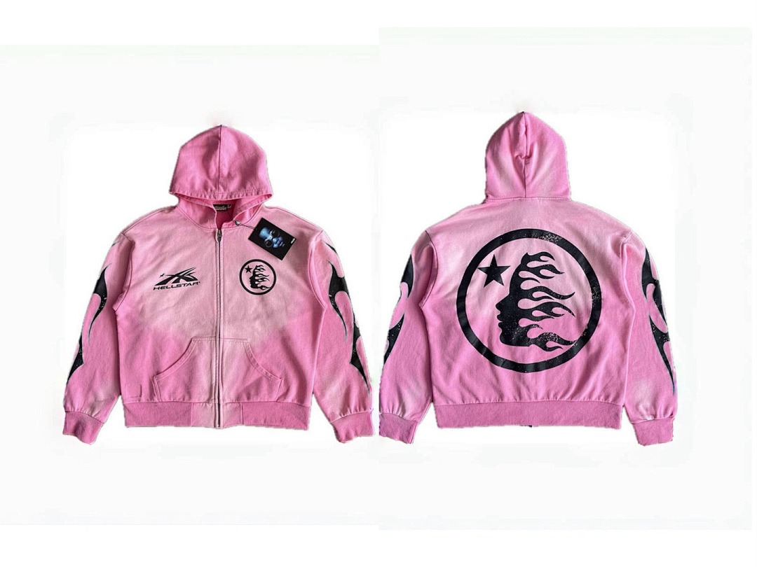 Hellstar 268 Hellstar Studios Vintage Washed Hoodie Big Logo Water Mens Womens Pink S-M-L-XL