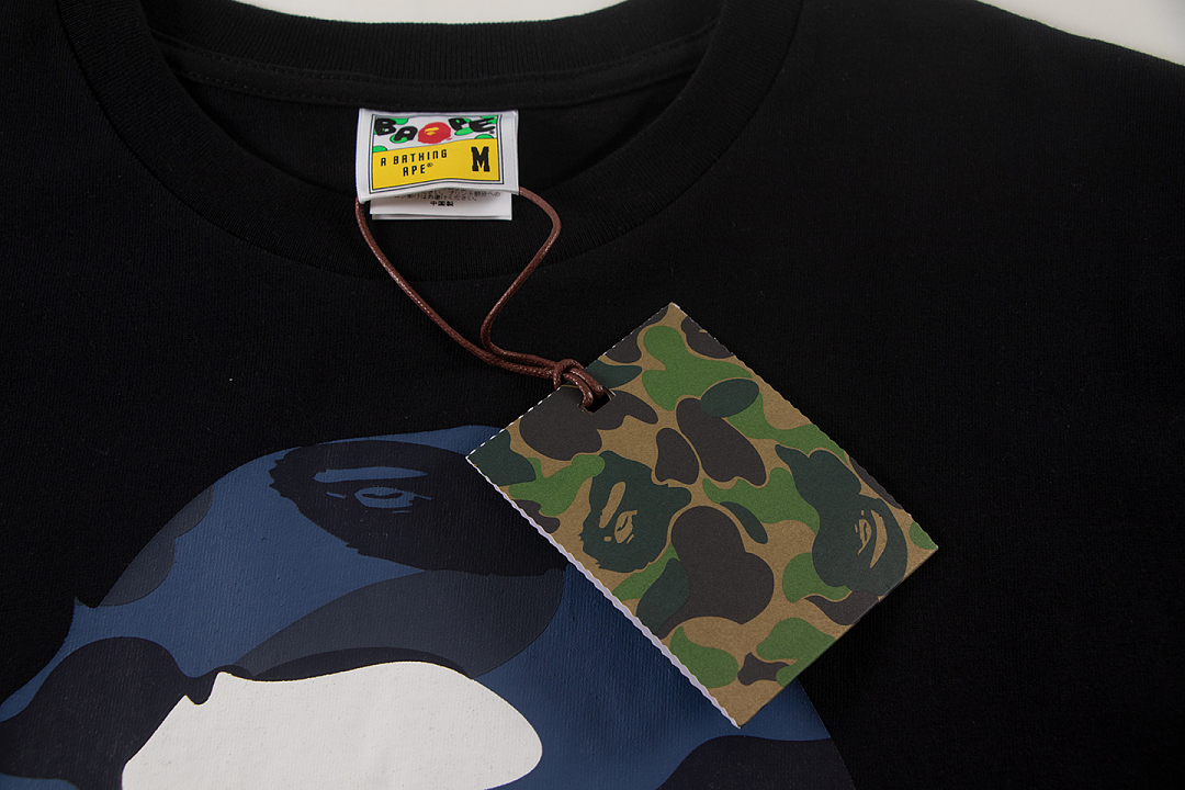 Bape 148 TOP Print Collar Short Sleeve T Black White S-XL - Image 6