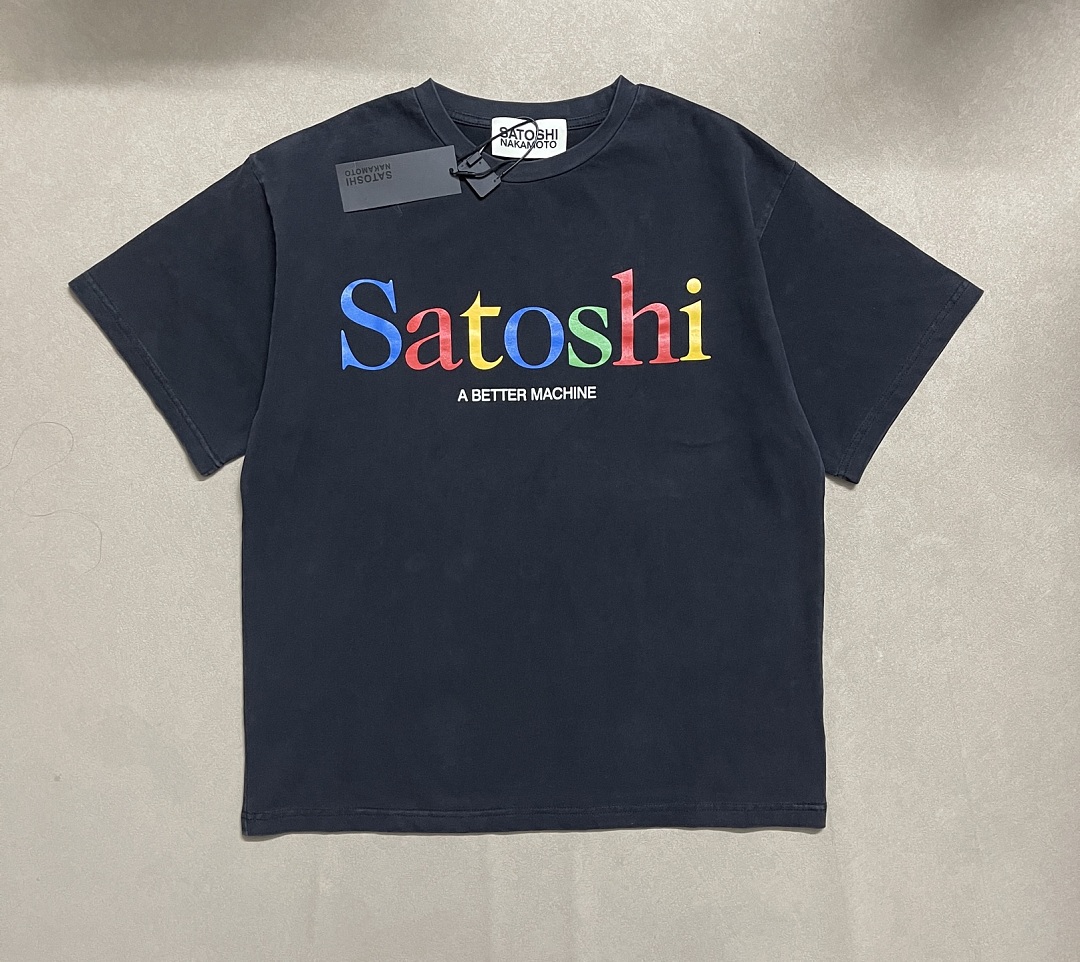 Unbranded 138 Satoshi Nakamoto Color Gradient “Satoshi” Print Short Sleeve T Washed Black S M L - Image 4