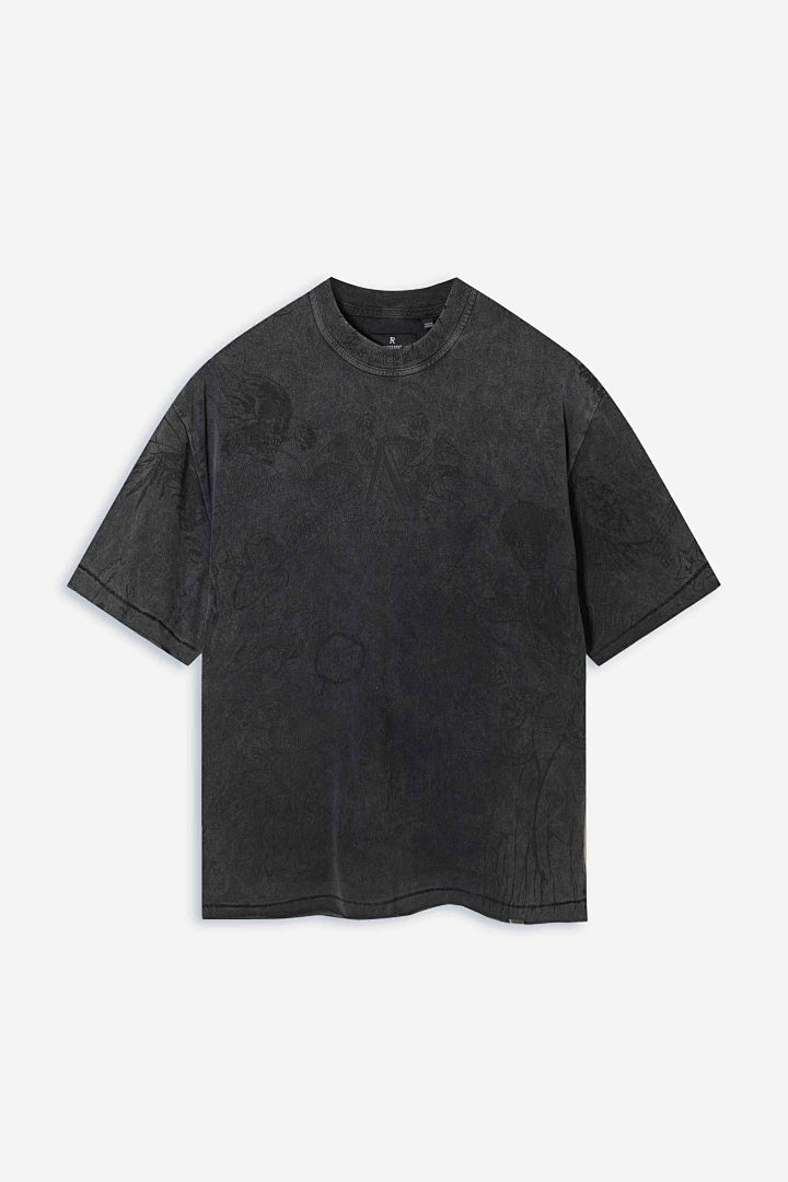 Represent 178 REPRESENT Legacy T-Shirt Sky Print Washed Short Sleeve T : Black White S M L - Image 5