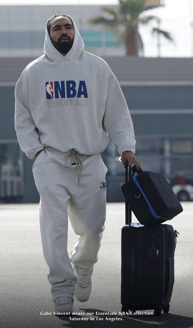 Essentials 238 Ess X Collab FW25 NBA Hoodie Logo Velvet Print Black Light Mist Grey : SM L - Image 26
