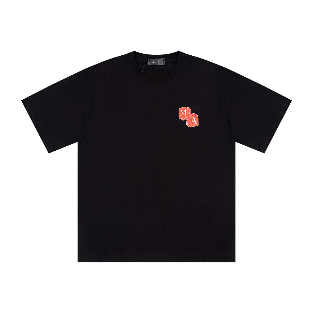 AMIRI 118 Wide Version Model Short Sleeve T Logo Print High Wind Black Apricot S M L XL 9910# - Image 4