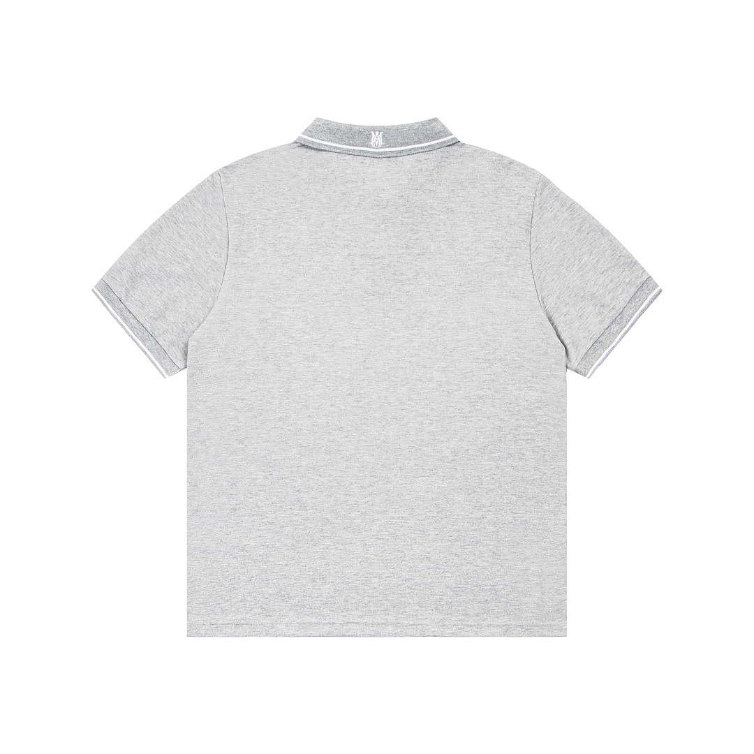 AMIRI 128 26Ss New Logo Embroidered Collar Buckle Polo Short Sleeve T Black White Grey S M L XL 9936# - Image 27