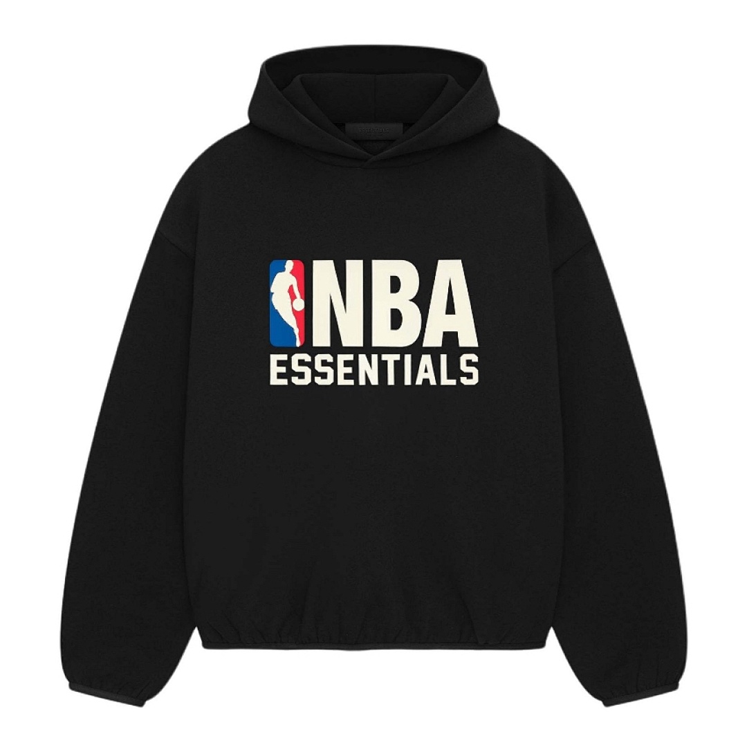 Essentials 238 Ess X Collab FW25 NBA Hoodie Logo Velvet Print Black Light Mist Grey : SM L