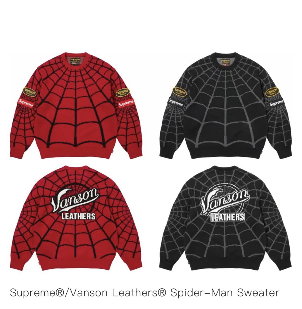 Sp5der 368 VANSON SPIDER-MAN SWEATER SS26 Embroidered Collar Fleece Black Red S - Image 27