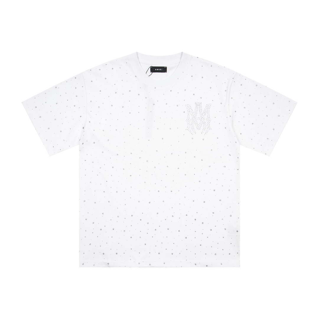 AMIRI 128 26Ss New Logo Diamond Starry Short Sleeve T Black White S M L XL 9928# - Image 14
