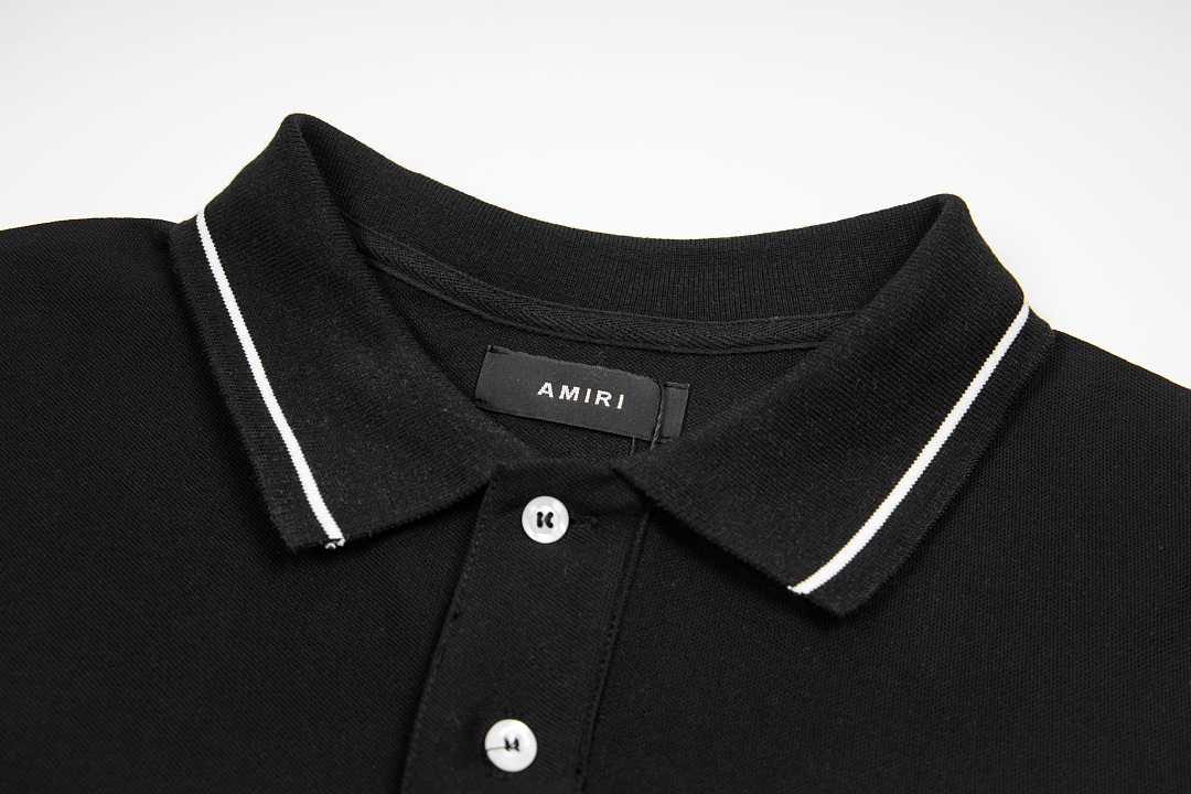 AMIRI 128 26Ss New Logo Embroidered Collar Buckle Polo Short Sleeve T Black White Grey S M L XL 9937# - Image 5