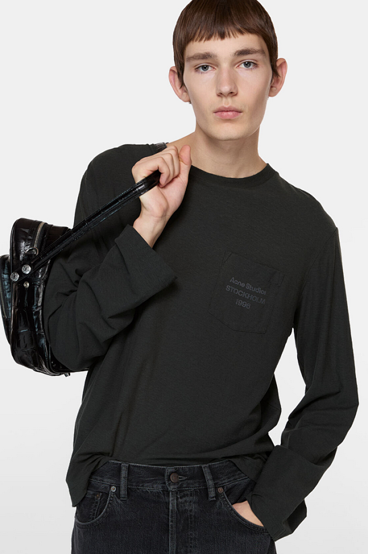 Acne Studios 128 AC LOGO Print Long Sleeve T Black White S-XL 8296# - Image 32
