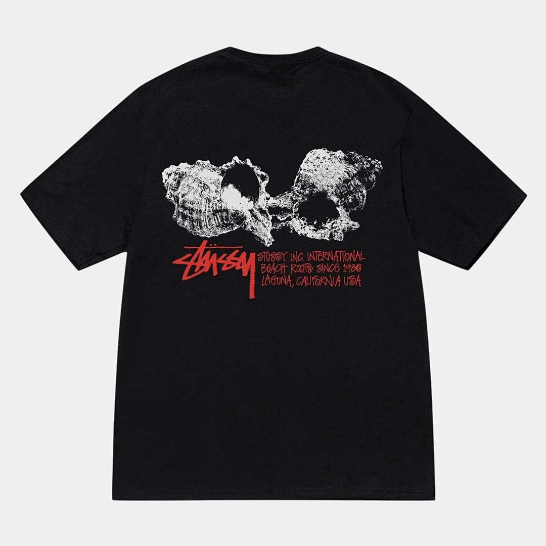 Stussy 108 STU 24SS SHELLS TEE Sea Logo Print Short Sleeve T : Black White Blue S M L XL Y2422#