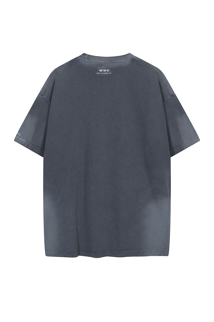 Unbranded 128 PANQ WORLD WIDE WEB Washed Print Short Sleeve T Grey Black S-L 8002# - Image 22