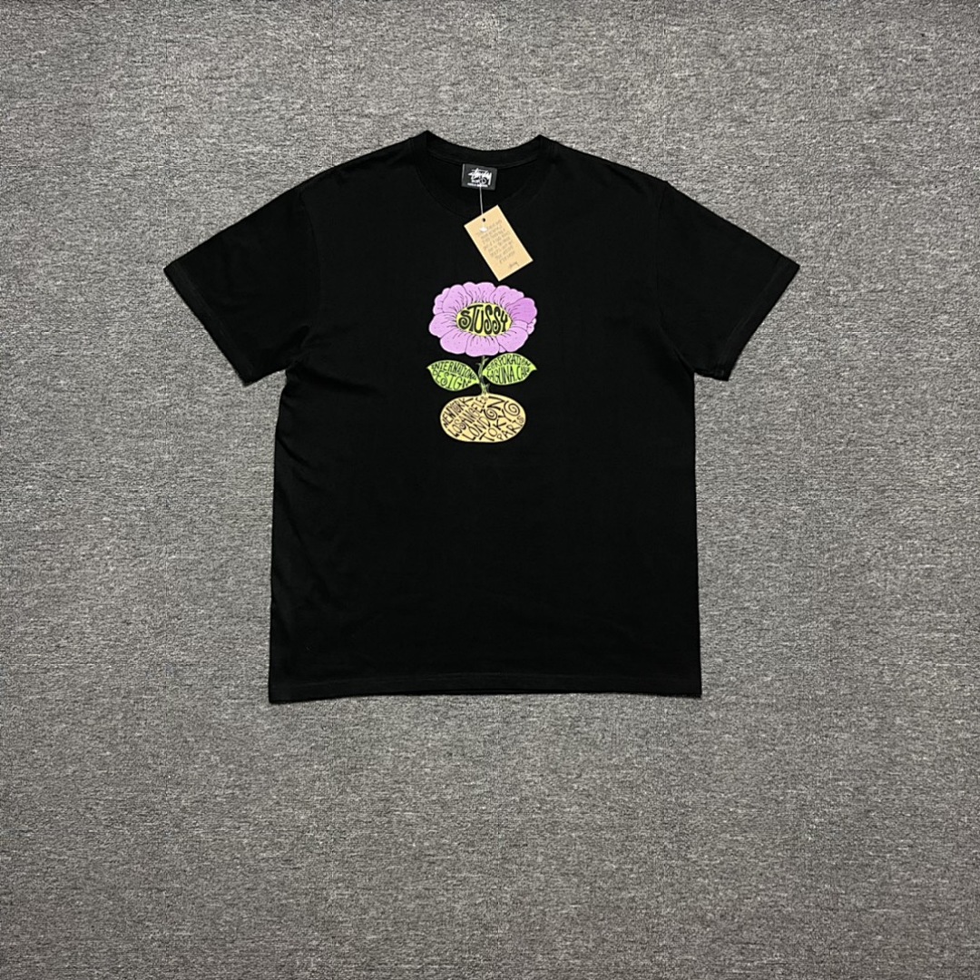 Stussy 108 Stu Floral Print Short Sleeve T : Black White Green Apricot S Ｍ L XL XXL - Image 6