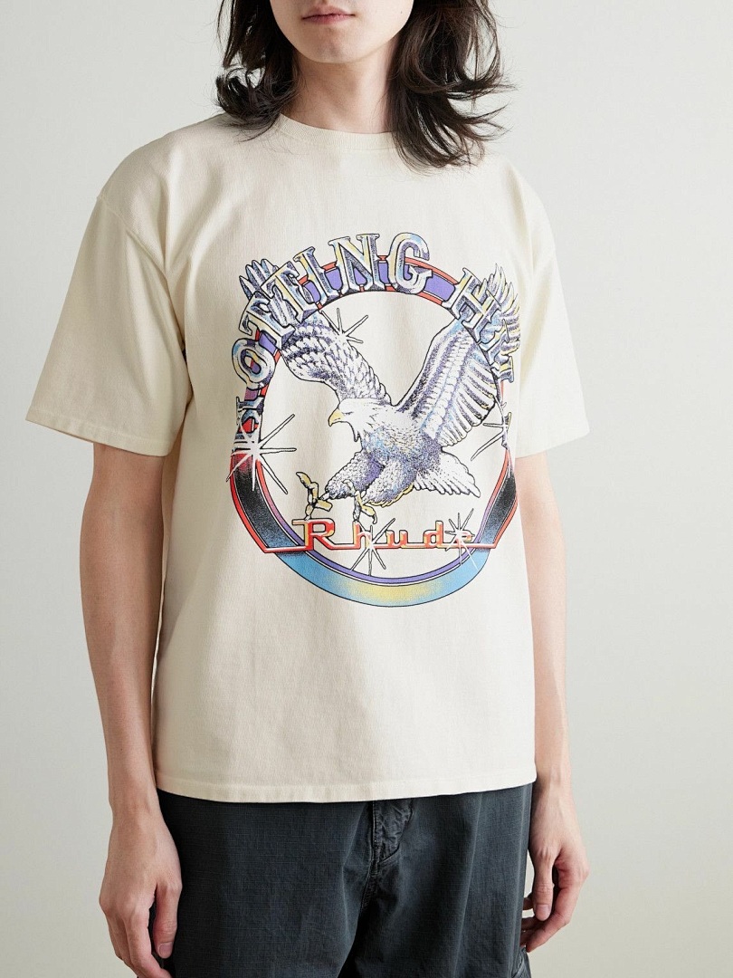 On Running ON SALE58 RHUD Notting Hill Eagle Logo-Print Cotton-Jersey Print Collar Short Sleeve T : Black Apricot S M L - Image 4