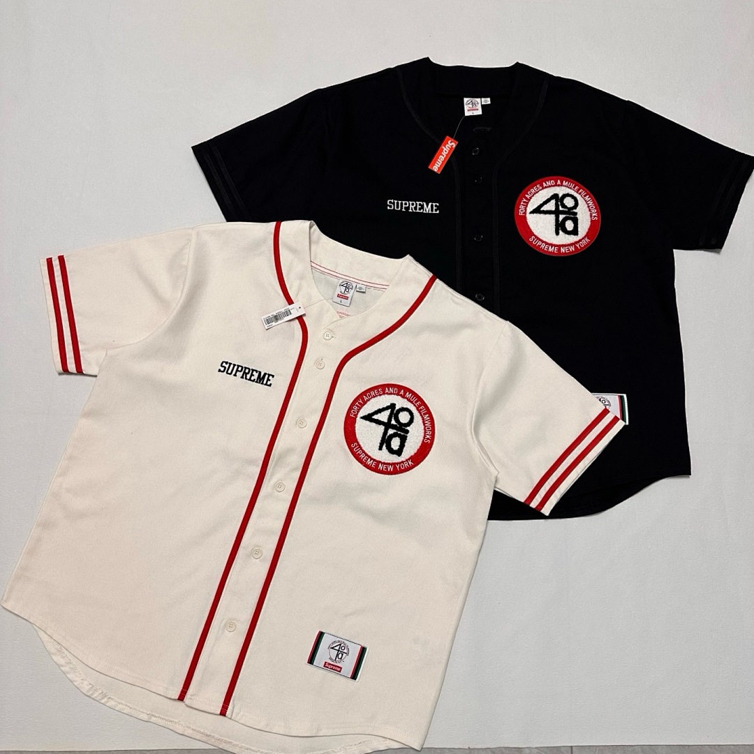 Off-White 268 SS25 40 Acres Twill Baseball Jersey LOGO Short Sleeve Black Off White S-XL - Image 14