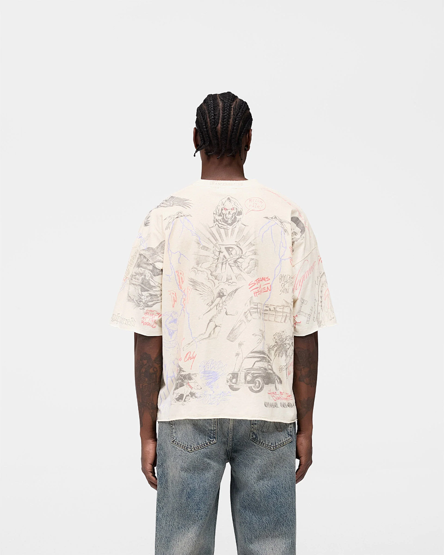 Represent 178 REPRESENT Legacy T-Shirt Sky Print Washed Short Sleeve T : Black White S M L - Image 24