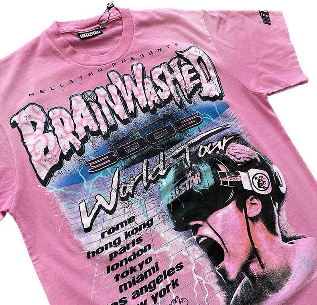 Hellstar 128 HELLSTAR Star INS Big Logo Collar Mens Womens Wide Short Sleeve Tee Water Pink S-M-L-XL - Image 13