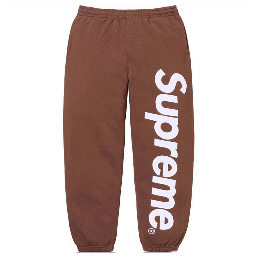 Supreme 238 22FW Satin Applique Sweatpant Big Logo Velvet Cotton Black Floral Grey Blue Red Green Brown Light Orange Purple Khaki S M L XL 1309# - Image 9