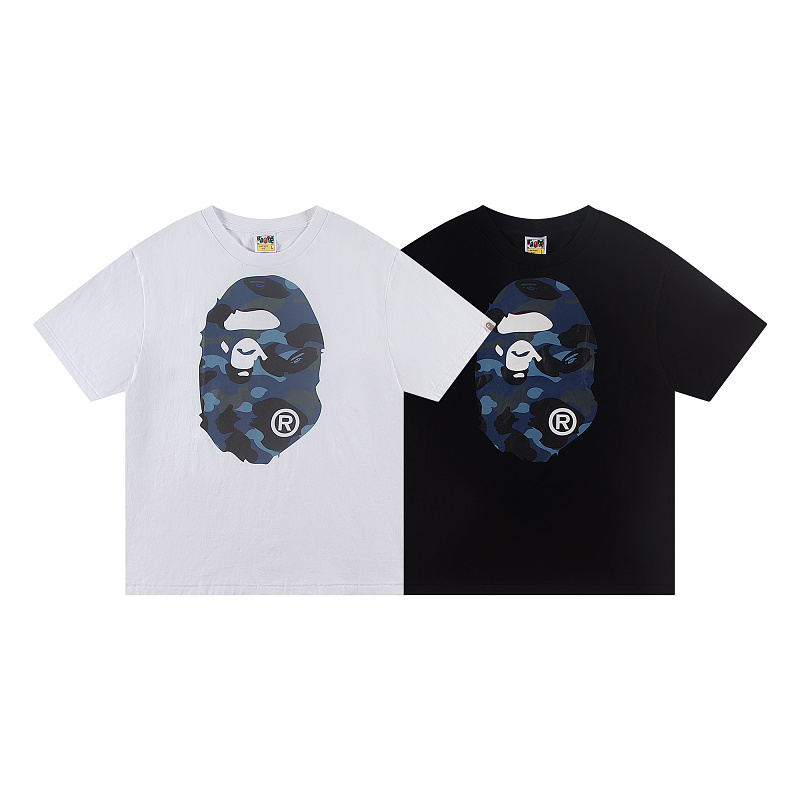 Bape 148 TOP Print Collar Short Sleeve T Black White S-XL