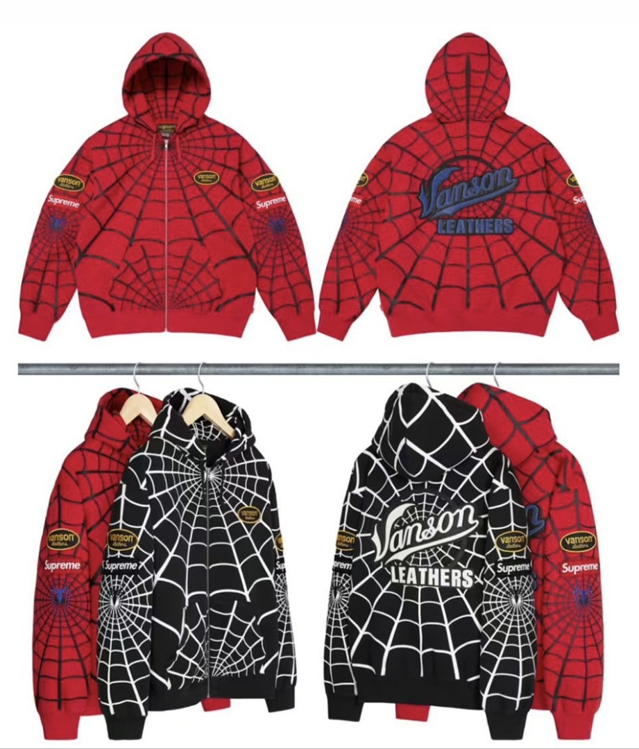 Sp5der 438 VANSON SPIDER-MAN Collab SS26 ZIP UP HOODED Thin Velvet Black Red S-XL - Image 27