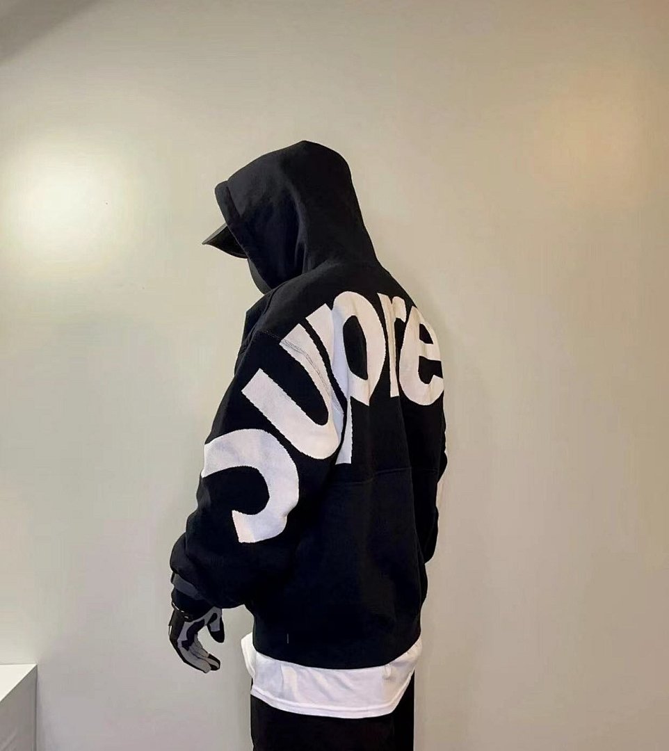 Supreme 298 BIG LOGO JACQUARD HOODED SWEATSHIRT Black Grey S M L - Image 18