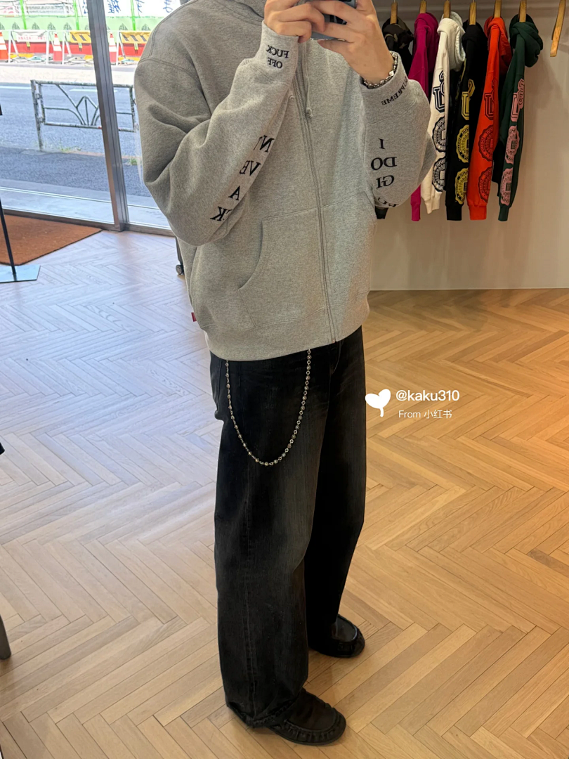 Supreme 378 FW25 IDGAF ZIP UP HOODED Embroidered (Black Grey) - Image 56