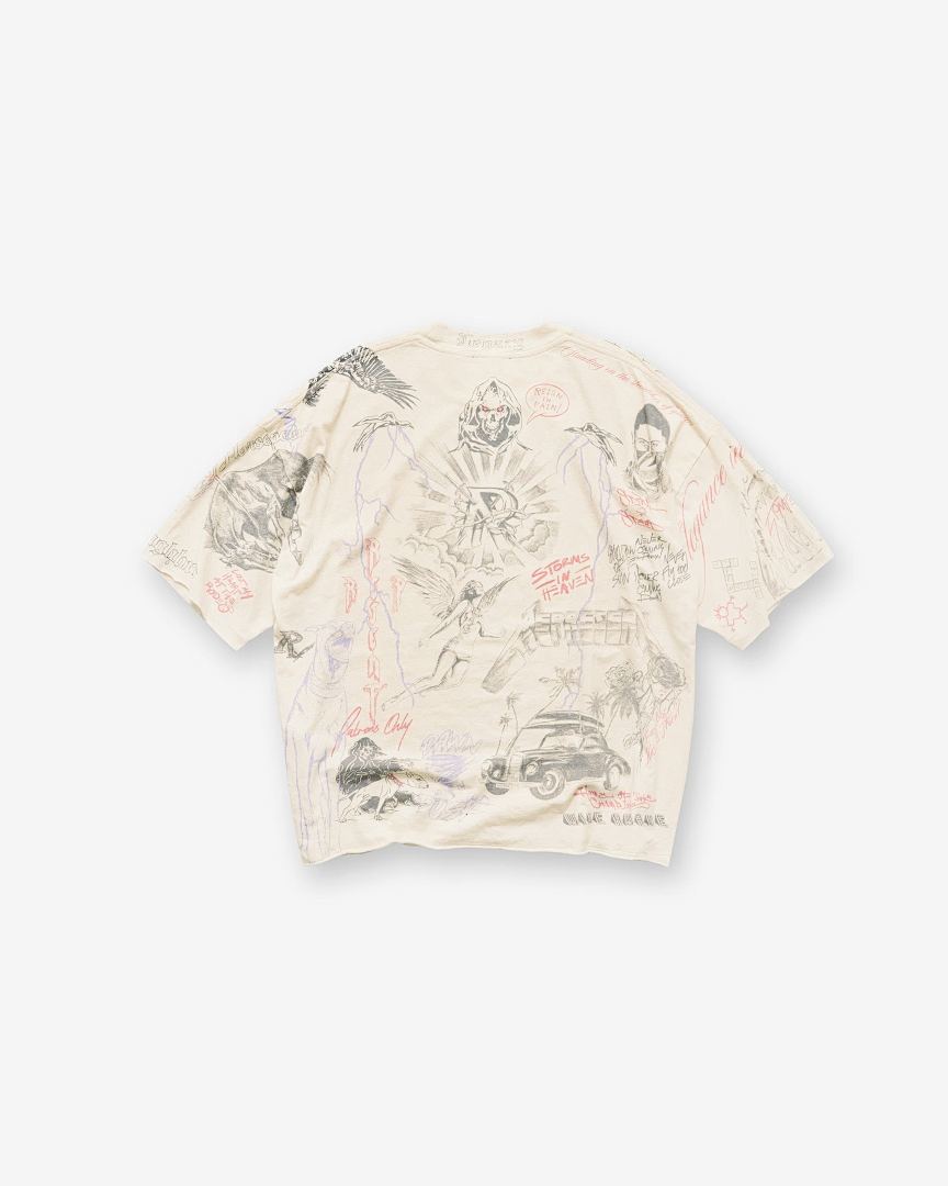 Represent 178 REPRESENT Legacy T-Shirt Sky Print Washed Short Sleeve T : Black White S M L - Image 18