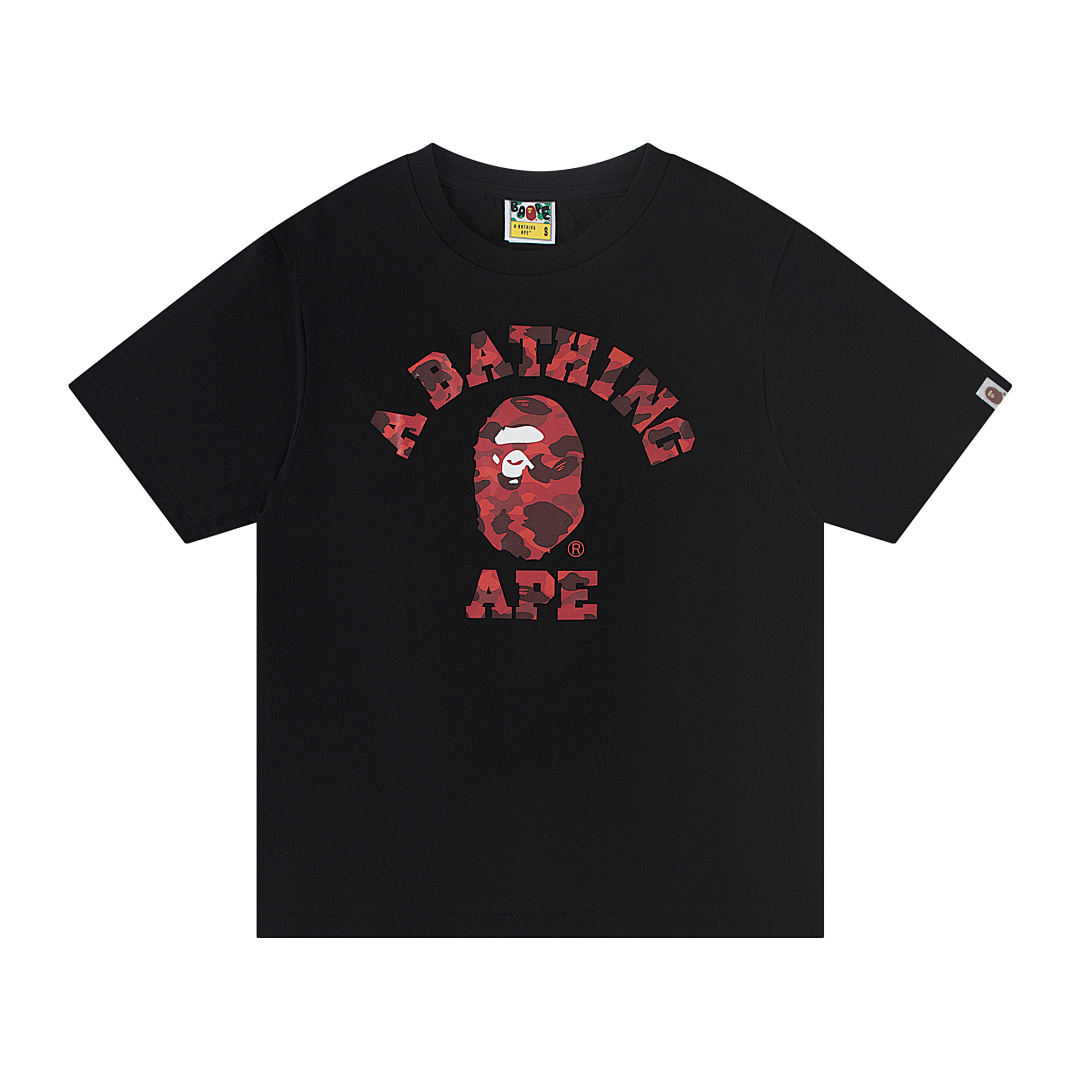 Bape 148 TOP Print Collar Short Sleeve T Black White S-XL - Image 3