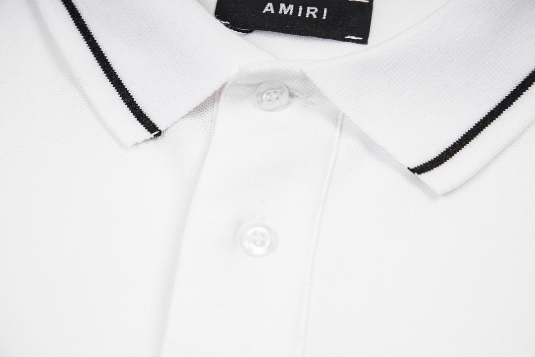 AMIRI 128 26Ss New Logo Embroidered Collar Buckle Polo Short Sleeve T Black White Grey S M L XL 9936# - Image 18