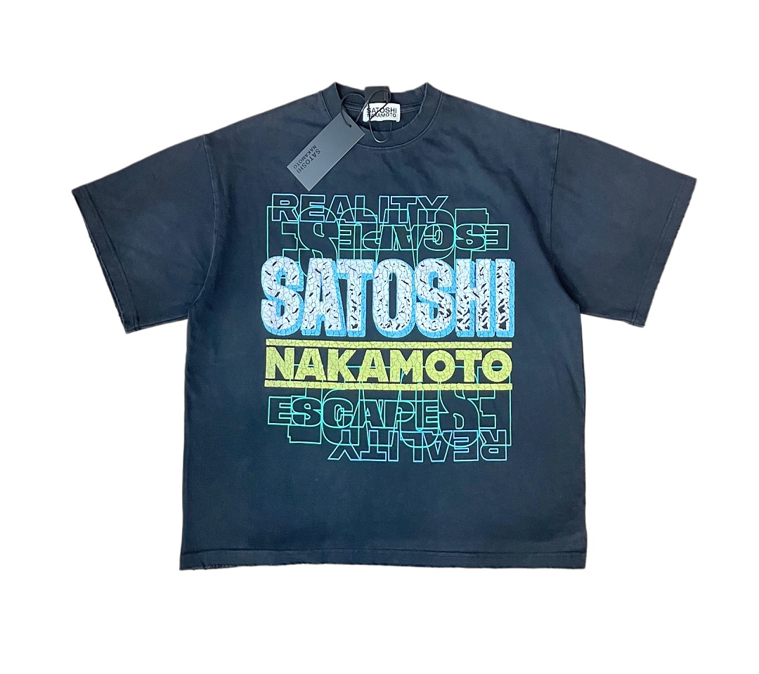 Unbranded 128 Satoshi Nakamoto Stack Letter Logo Tee Print Short Sleeve T : Washed Black S M L
