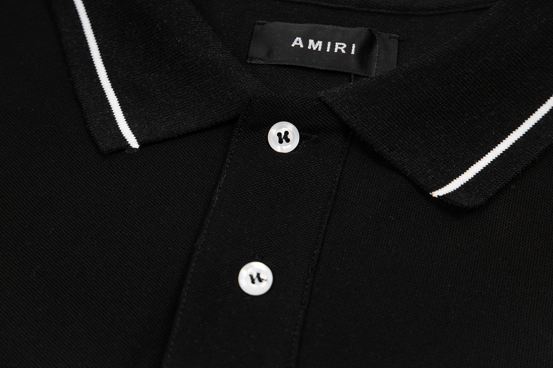AMIRI 128 26Ss New Logo Embroidered Collar Buckle Polo Short Sleeve T Black White Grey S M L XL 9936# - Image 5