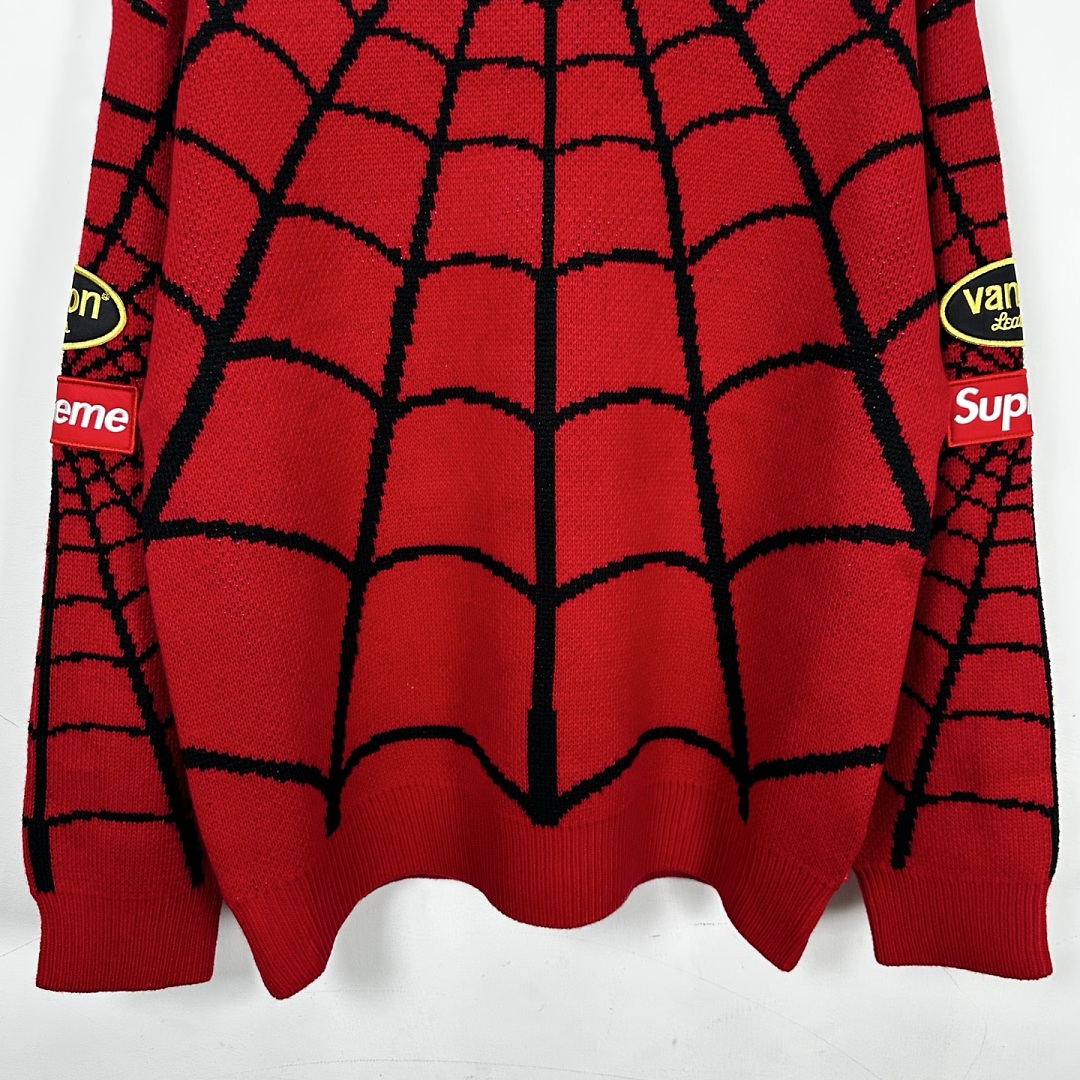 Sp5der 368 VANSON SPIDER-MAN SWEATER SS26 Embroidered Collar Fleece Black Red S - Image 12