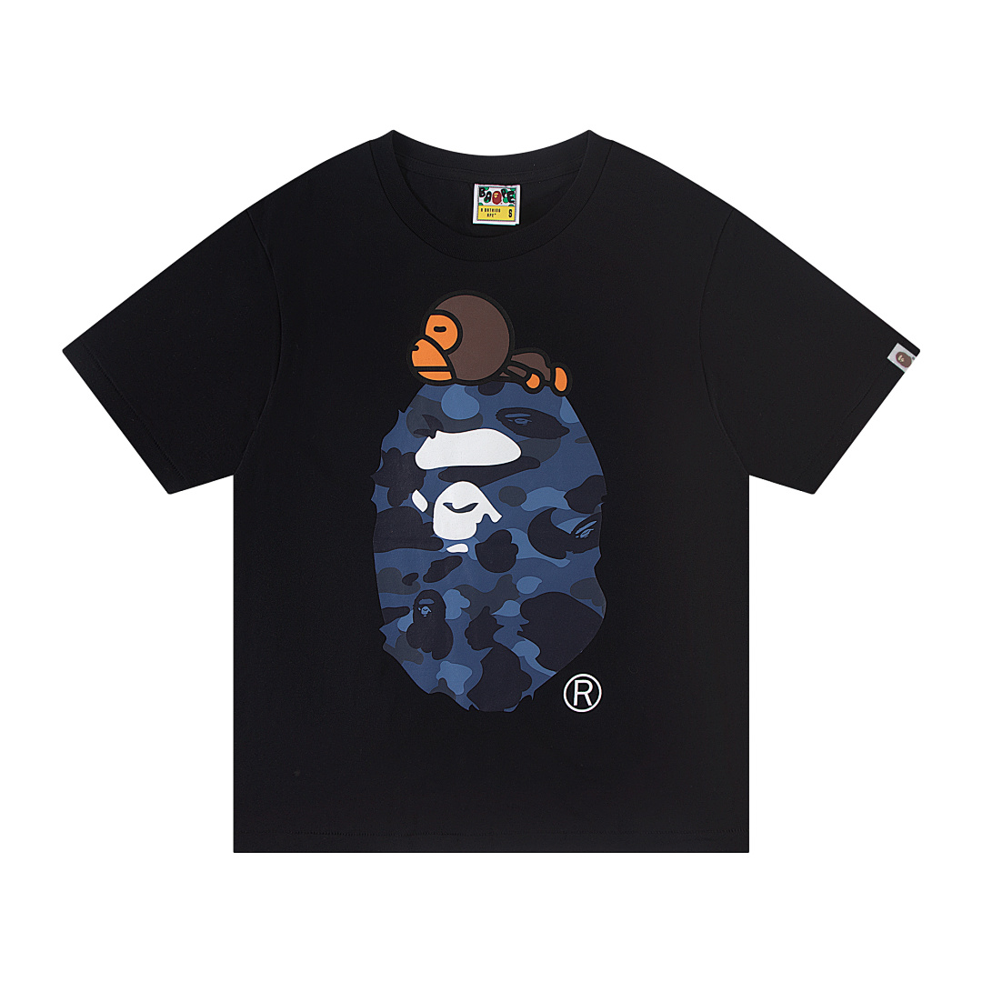 Bape 148 TOP Print Collar Short Sleeve T Black White S-XL - Image 3