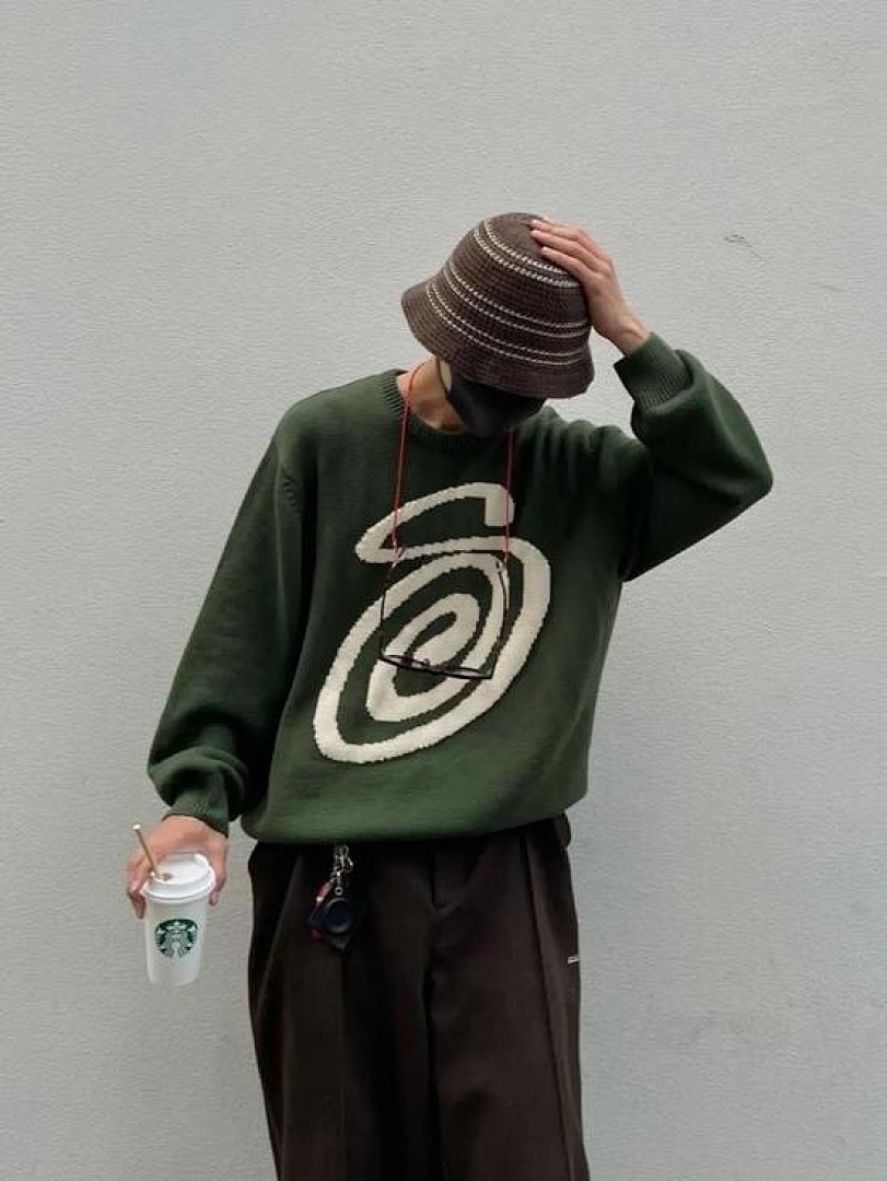 Stussy 228 Stu S Logo Knitted Sweater Ki Kiko Wind Collar Fleece : Black Off White Red Ink Green M L XL Y0796# - Image 22