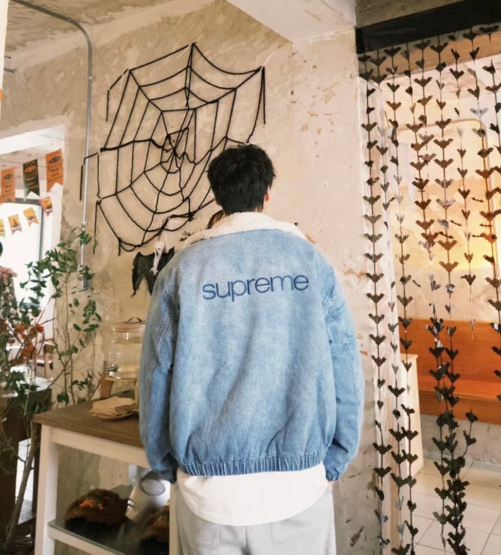 Supreme 598 24Fw Faux Shearling Lined Bomber Jacket Velvet Black White Water Blue S-XL - Image 80