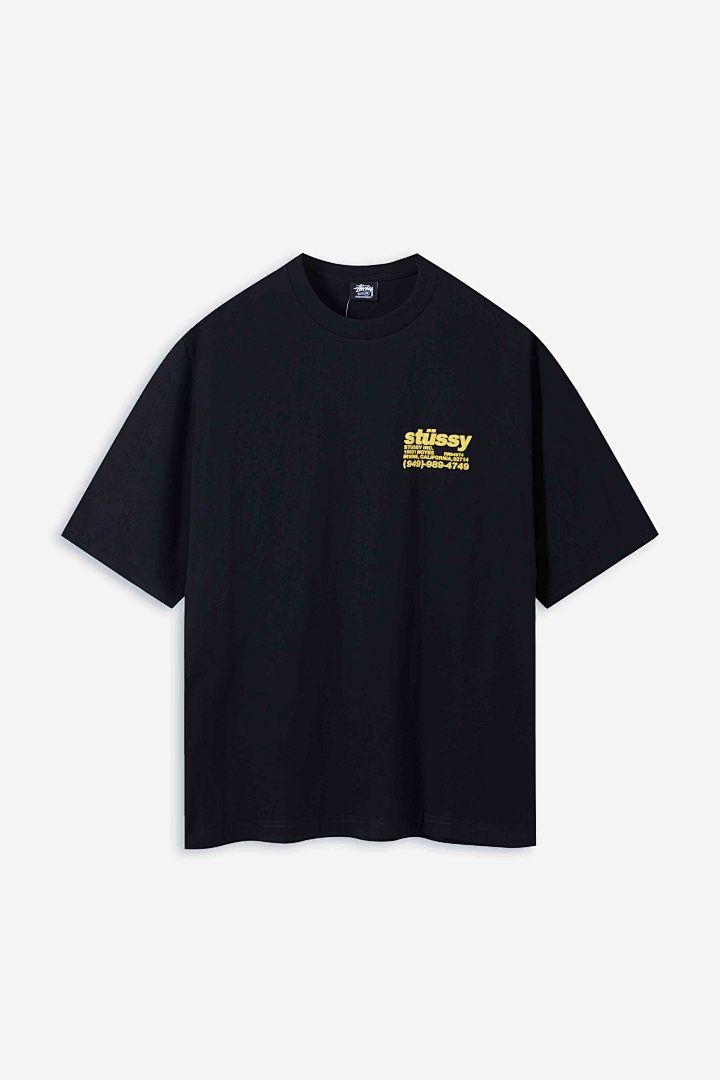 Stussy 108 Stu FW24 DNA TEE PIGMENT DYED LOGO Print Wide Collar Short Sleeve T Black White S M L - Image 3