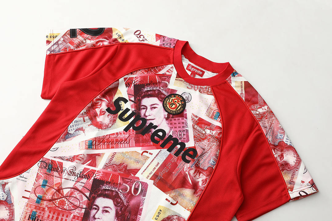 Supreme 268 POUNDS SOCCER JERSEY Print Short Sleeve V Collar T Red Light Purple Black : S M L - Image 7