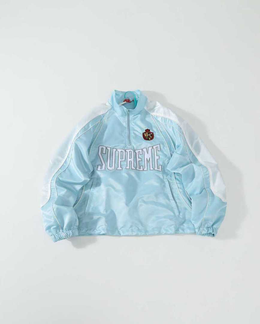 Supreme 398 SS25 Satin Piping Pullover LOGO Top Surface Embroidered Half : Black Ice Blue S-XL - Image 5